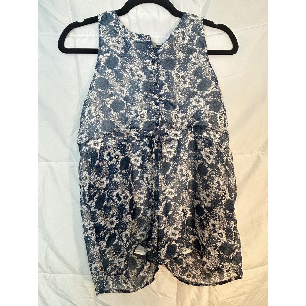For All Seasons by Paper Crane Blue Floral Print Drawstring Waist Romper XL